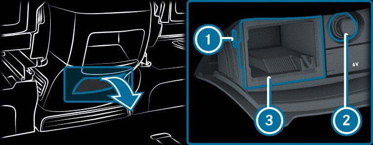 2024 glc 300 cigarette lighter location Using the ashtray and cigarette lighter in the rear passenger compartment |  EQV Electric MPV May 2025 E447 MBUX