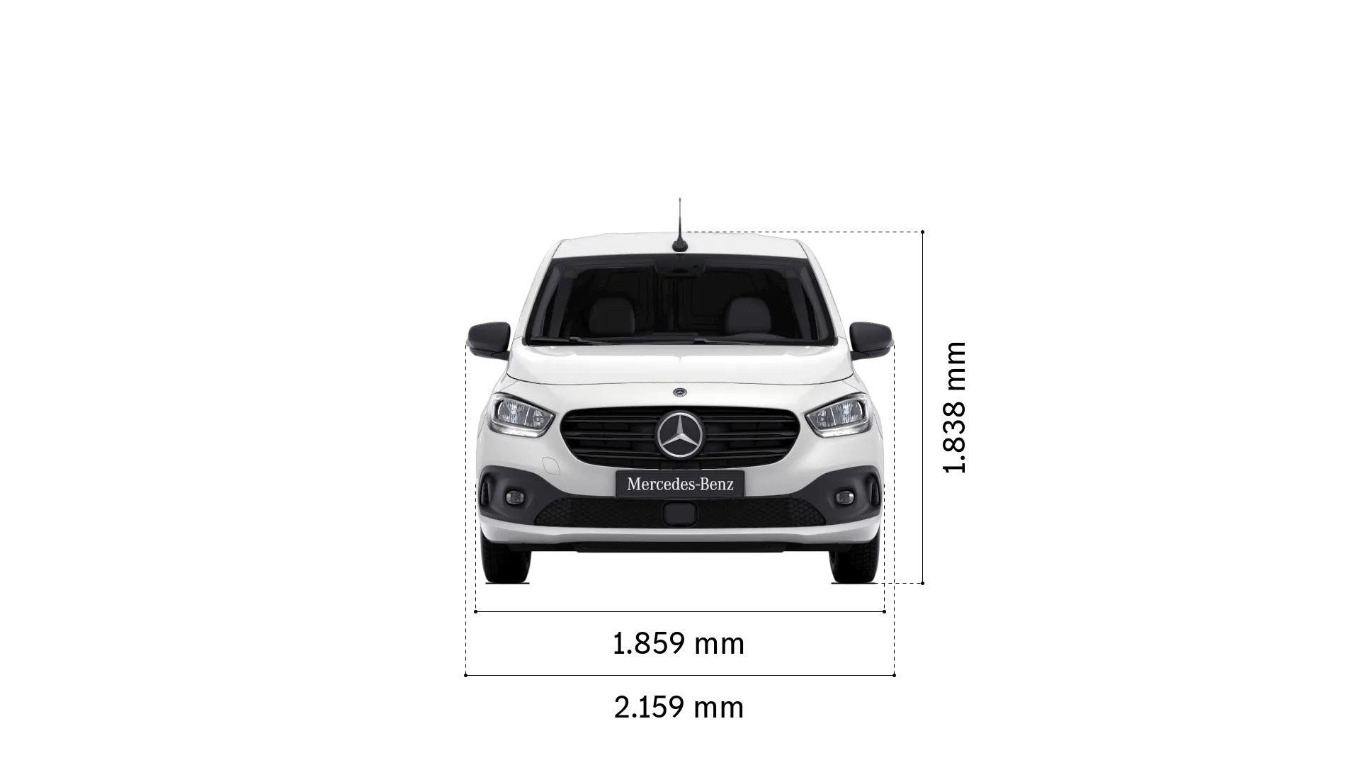 Mercedes-Benz ecitan kassevogn: Bredde og højde