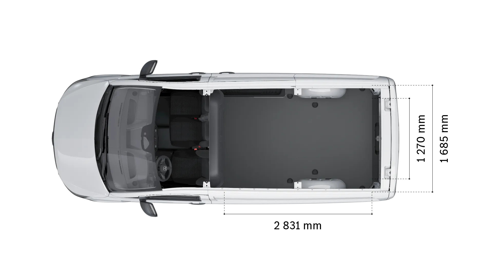 Mercedes-Benz evito furgão: largura e comprimento do espaço de carga