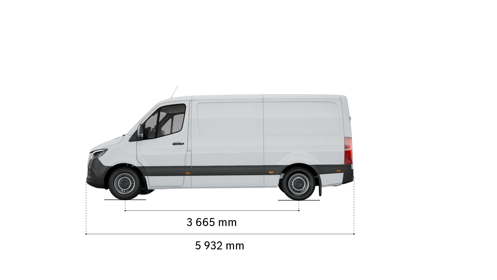 Mercedes-Benz sprinter skriňové vozidlo: rázvor a dĺžka